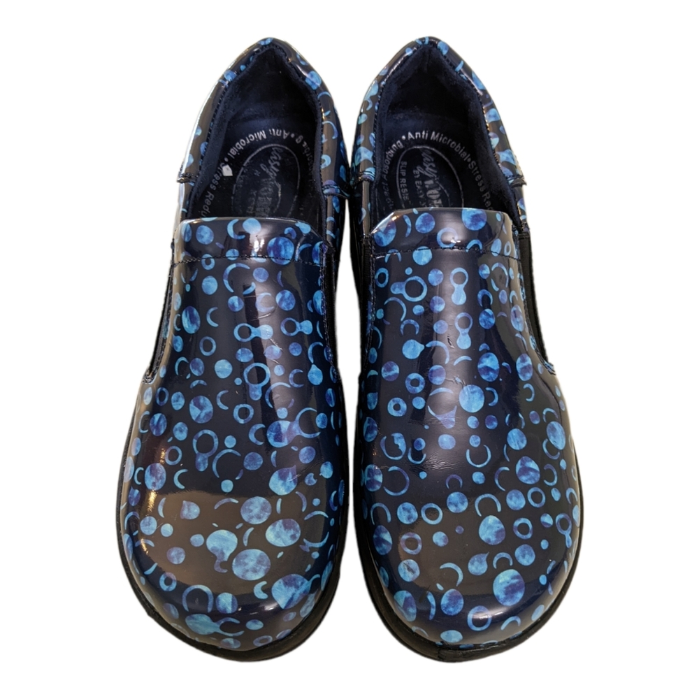 Easy Street Easy Works Clogs Size 6.5 Leather Slip & Oil Resistant Blue Black